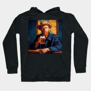 Painter Van Gogh is holding bear in bar with his painting in background Hoodie